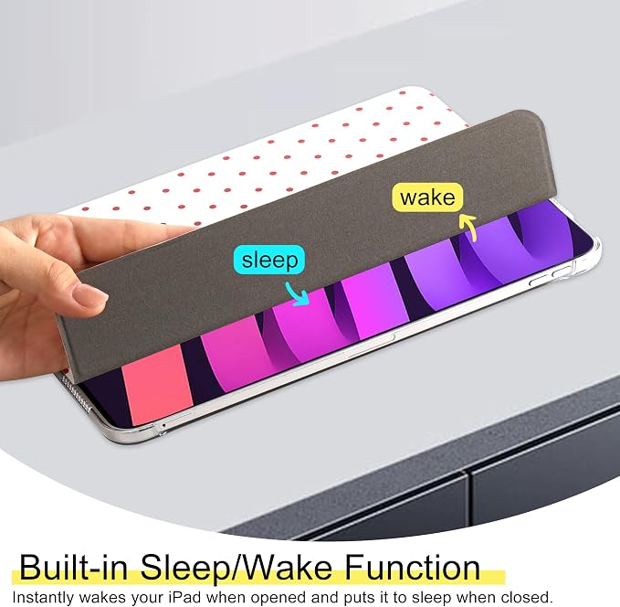 for iPad Air 11-inch M4 2026 M3 2025 M2 2024 iPad Air 5th 2022 / 4th Gen 2020 10.9-inch Slim Foldable Stand Hard PC Translucent Back Shell Smart Cover - [Auto Wake/Sleep]-Black Polka dots