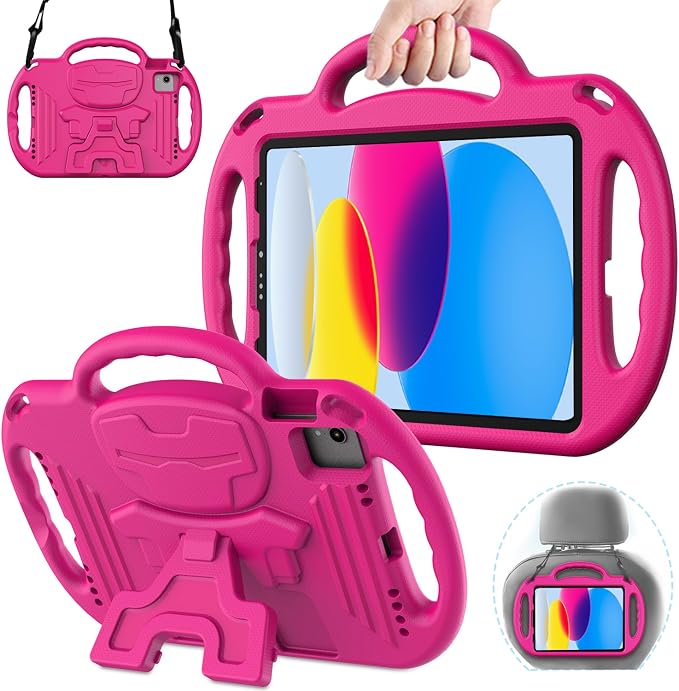 AVAWO Kids Case for iPad (A16) 11th Generation 11 Inch 2025 iPad 10th Generation 10.9 2022 Shockproof Rugged Protective Cover with Shoulder Strap/Handles/Kickstand for i Pad 10/11 Gen Black