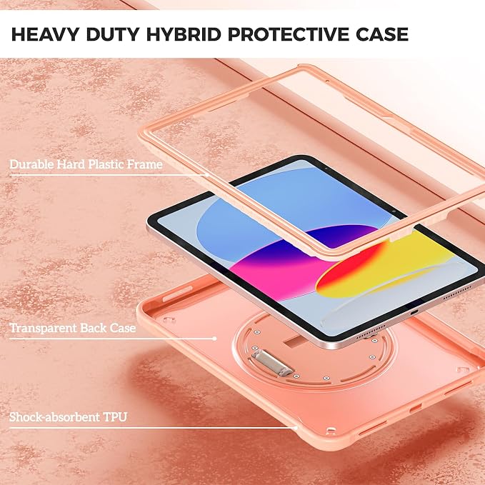 ProCase Rugged Case for iPad A16 11th Gen 2025/iPad 10th Gen 2022 -Black | Heavy Duty Shockproof Rugged Kids Cover with Hand Strap 360 Degree Rotatable Kickstand Protective for iPad 11/10