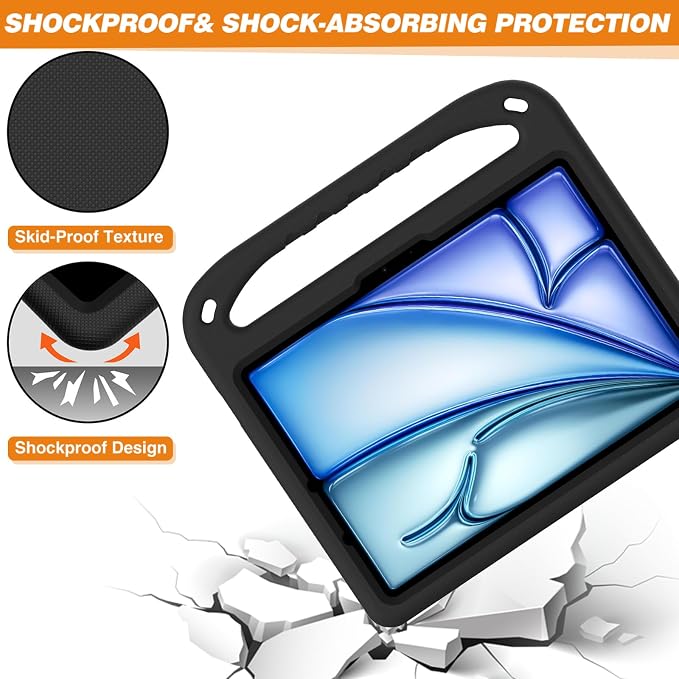 Dteck Kids Case for iPad 10.2 - Shockproof Rugged EVA Handle Stand Child Proof Case for iPad 9/8/7 Generation Black