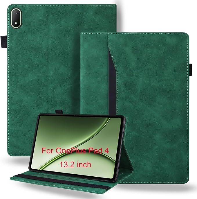 Shockproof Case for OnePlus Pad 3 / OnePlus Pad 2 Pro 13.2 inch Released 2025 - Retro PU Leather + TPU Hybrid Protective Cover with Anti-Slip Grip Strap &amp Card Slots -Black