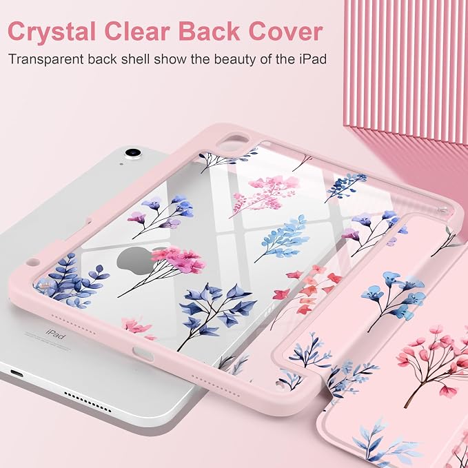 Case for iPad (A16) 11th Generation 11 inch 2025 /iPad 10th Gen 10.9 2022 - Aesthetic Cute Preppy Design Trifold Cover with Soft TPU Bumper Clear Back Auto Sleep/Wake Waves