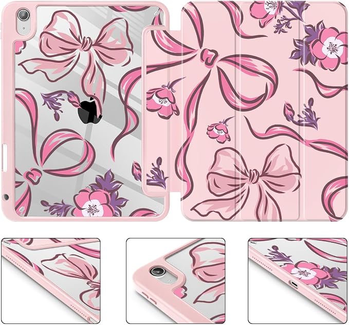 Mektron Case for 2026 iPad Air 11 inch M4 8th (M3 2025 7th /M2 2024 6th) Compatible with iPad Air 10.9 (2022 5th Gen /2020 4th Gen) Shockproof Clear Shell Blue Bows &amp Flowers