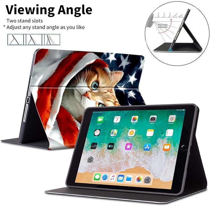 Case for Microsoft Surface Go 4/3/2/1 (2023/2021/2020/2018)-Slim PU Leather Lightweight Adjustable Stand Smart CoverAmerican Flag