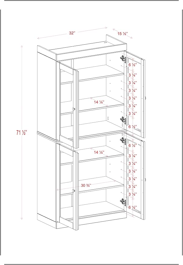 Palace Imports Solid Wood Bookcase - 6-Tier Tall Bookshelf, 71.5” H x 32” W - Gray, Clear Glass Cabinet Doors & Adjustable Shelves for Living Room, 100% Renewable Eco-Friendly Wood, Made in Brazil