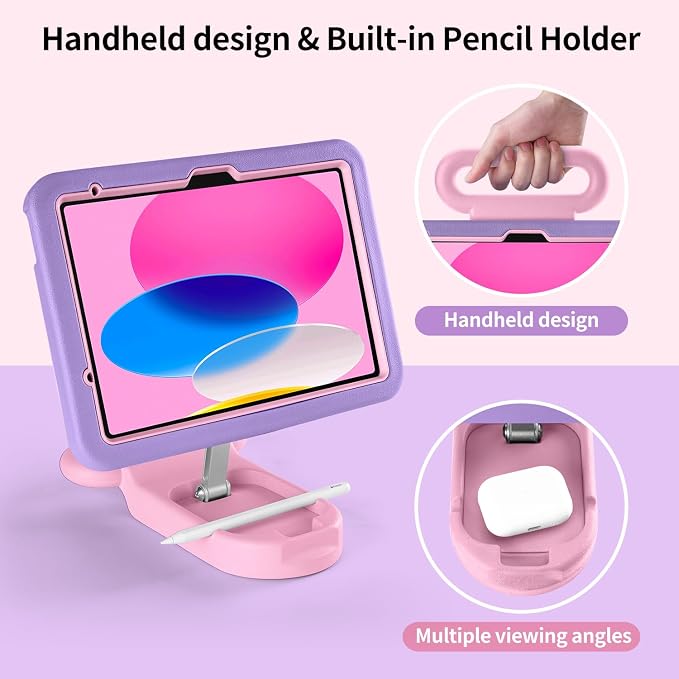Kids Case for iPad (A16) 11th/10th Gen 10.9'' 2025/2022Adjustable Portrait/Landscape Stand/Drop Proof with HandleChild Friendly Case for iPad Air 11 (M4/M3/M2) 2026/2025/2024 (BlackBlue)