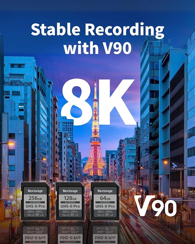 Nextorage 256GB SDXC UHS-II V90 SD Card Japanese Brand pSLC Max. Write Speed 299MB/s Max. Read Speed 300MB/s 4K Recording F2PRO Series NX-F2PRO256G SDXC Card for Digital Camera