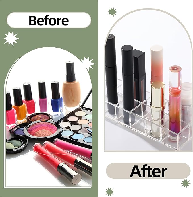 Kigley 3 Pcs Clear Lipstick Holder Acrylic Lip Gloss Organizer Cosmetic Storage Lipstick Display Case for Perfume Sample Drawer Brushes Bottles Women Birthday Gift(12 Grid)