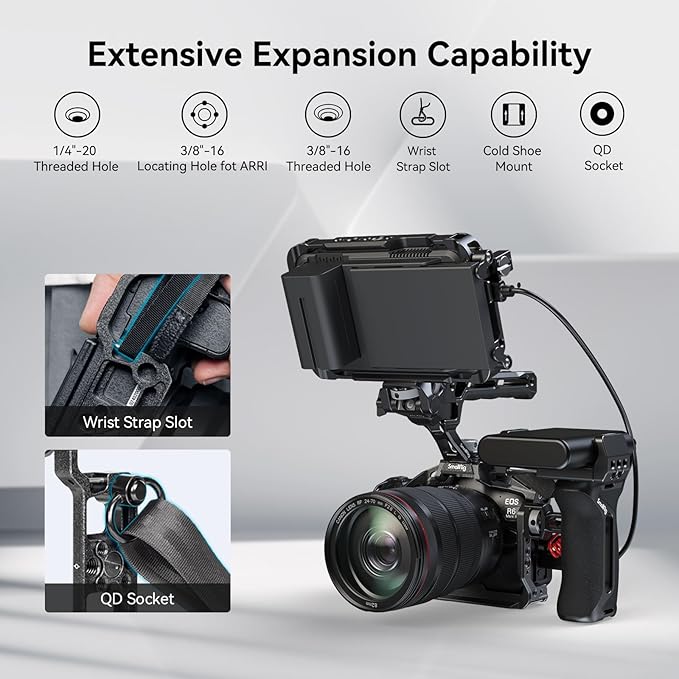 SmallRig“Black Mamba”Camera Cage for Canon R6 Mark II and R6 Mark III,Quick Release Plate for Arca-Type, Film Movie Making Camera Video Cage with Shoe Mount, 1/4''-20 & 3/8''-16 Threaded Holes