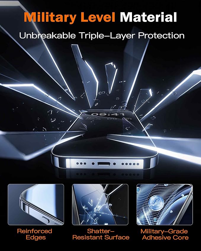 chubbycable 360 Privacy Screen Protector for iPhone 16 2 Pack | 4-way anti-spy tempered glass auto dust-elimination bubble free easy install box scratch resistant full coverage