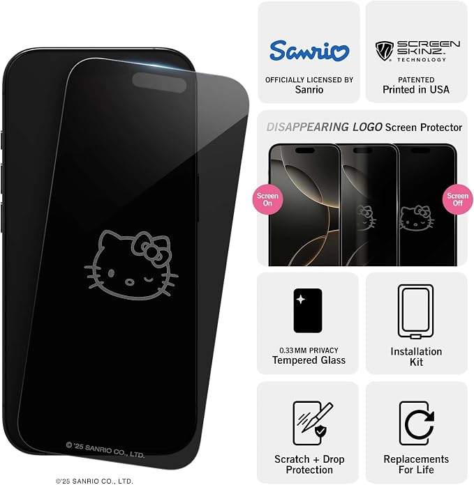 Hello Kitty Balloon Privacy Screen Protector - for iPhone 14 Plus13 Pro Max - with Disappearing Logo - Scratch-Resistant and Easy-to-Install Screen Protectors (Includes Installation Tray)
