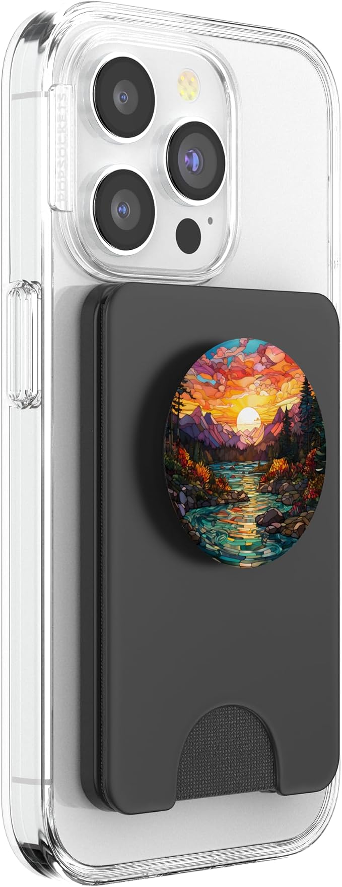 Sunset Stained Glass Mosaic Landscape Scene PopSockets Adhesive PopGrip