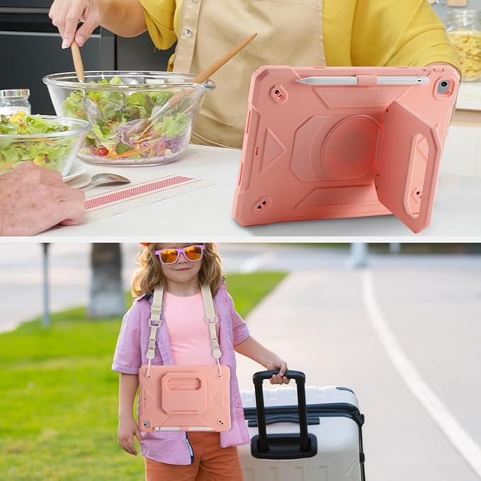 for iPad (A16) 11th Generation Case 11 Inch 2025/ iPad 10th Generation Case 10.9 Inch 2022 with 360 Rotating Grip Magic StandPencil Slot/Key Chain/Carrying Shoulder Strap Cover for iPad 10th Gen