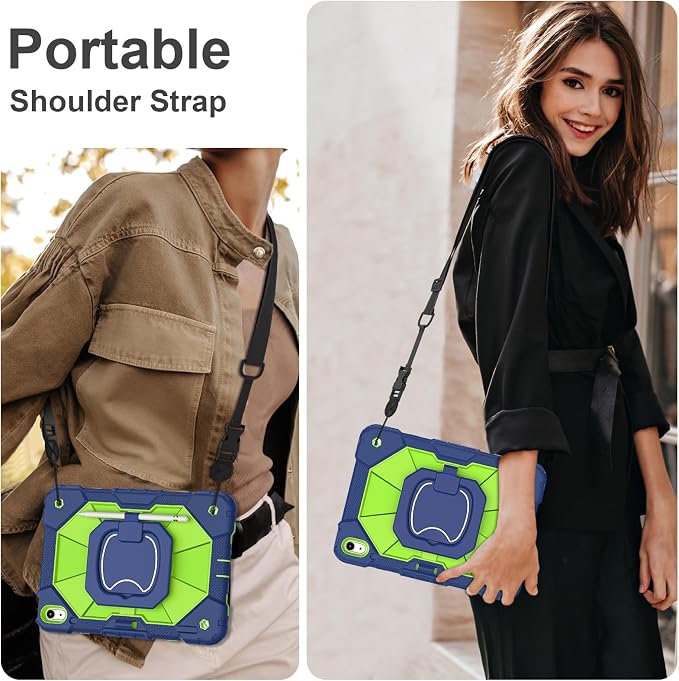 Scnioy Case for iPad (A16) 11th Generation 11 Inch (2025) / iPad 10th Generation Case 10.9 Inch (2022) with 360° Rotating Stand Screen Protector Pen Holder Shoulder Strap Black