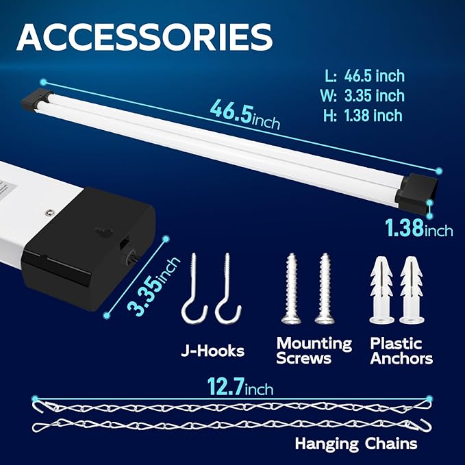 hykolity 4 Pack 4FT Linkable LED Shop Light for Garage, 6500lm, 4FT 60W Utility Light Fixture, 5000K Daylight LED Workbench Bay Lighting with Plug, Hanging or Surface Mount,Black - ETL
