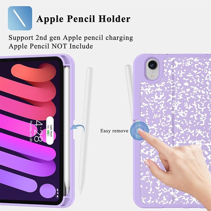 Case for iPad mini 7 (A17 Pro) 2024/Mini 6 2021 8.3-Book Black | Slim Lightweight Folio Stand Case Auto Wake/Sleep Soft TPU Back Cover with Pencil Holder for iPad mini 7th/6th Generation