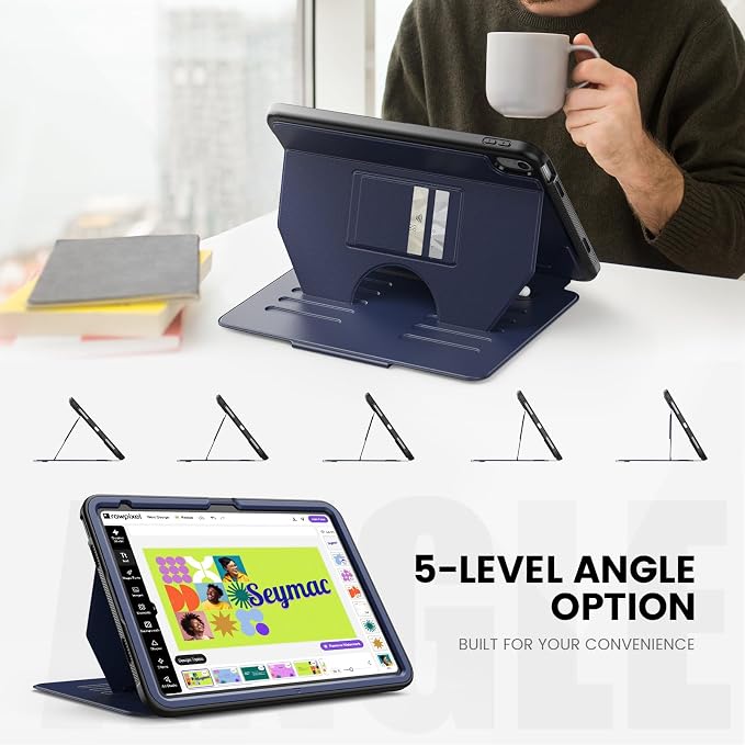 Case for iPad (A16) 11th/10th Generation 11''/10.9'' 2025/2022: Shockproof Protective Case with Hand/Shoulder Strap Pencil Holder Rotate Stand Screen Protector Black