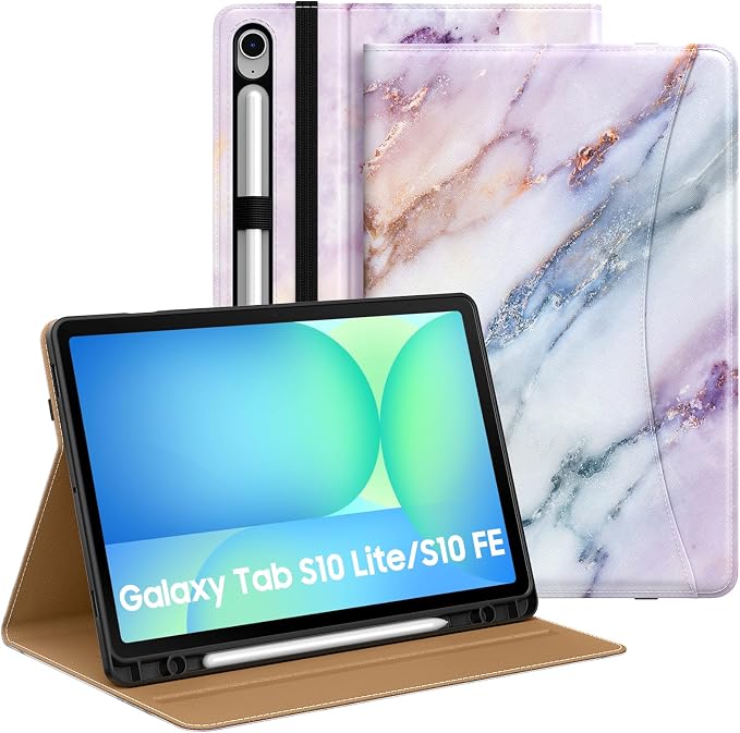 MoKo Case for Samsug Galaxy Tab S10 Lite/ S10 FE/ S9 FE/ S9 10.9/11 Inch | Built-in S Pen Holder Case for Samsung Tablet (2025/2023) PU Leather Hand Strap &amp Front Pocket Blue &amp Brown