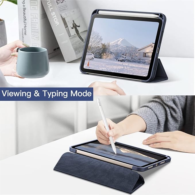 JETech Case Cover for iPad mini A17 Pro/6th Gen (2024/2021) Black | Clear Transparent Back Pencil Holder Slim Shockproof Protection Tri-Fold Stand Auto Wake/Sleep