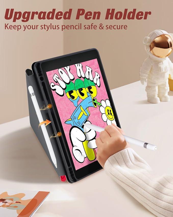 for iPad 9th/8th/7th Generation 10.2 Inch Case with Pen Holder for Boys Girls Women Men Cute Cartoon Anime Cool Funny Protector Stand Tablet Cover for Apple i Pad 7/8/9 Book Cat