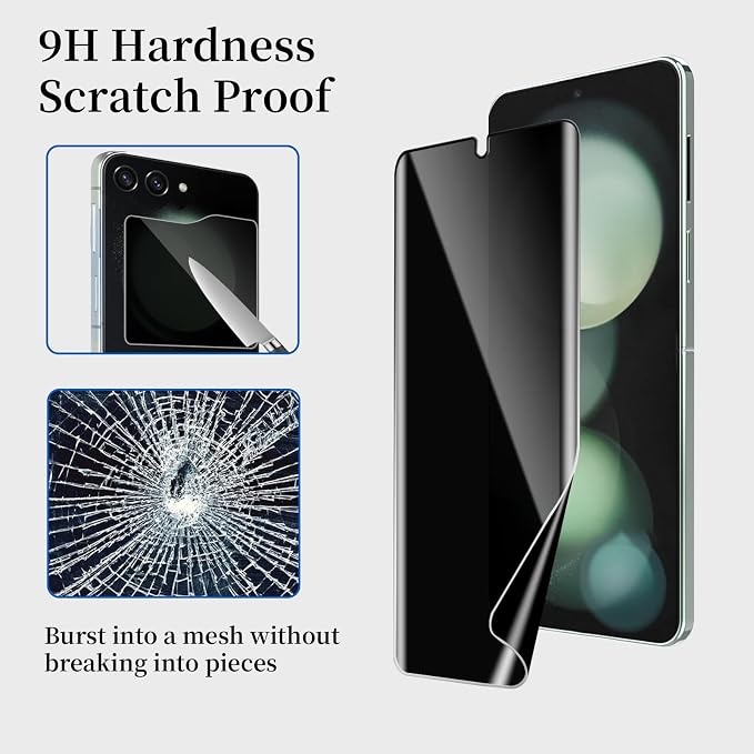 [6 Pack] for Samsung Galaxy Z Flip 6 Privacy Screen Protector 2 Pack Internal Anti-Spy Film + 2 Pack Outer Privacy Glass Screen Protector + 2 PCS Metal Camera Lens Protector Anti-Spy Case Friendly