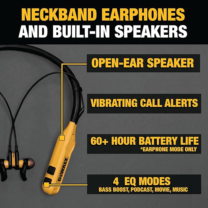 DEWALT Heavy Duty Magnetic Wireless Charging Stand w/USB Ports 2-in-1 Neckband Bluetooth Headphones w/Built-in Speakers (Yellow) Bundle