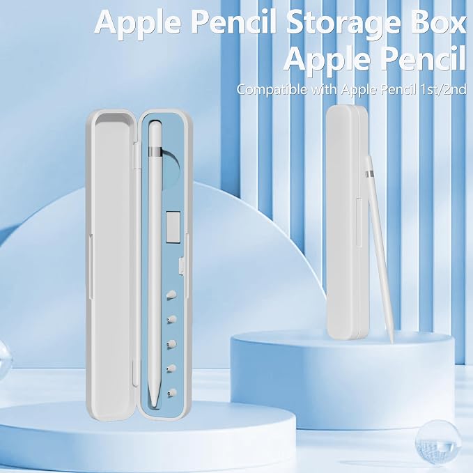 Inesore for Apple Pencil Case with 5 Pcs Replacement Tips (Blue) | Lndependent Storage Slots Contains 5 Pen Tips Soft Silicone Lining Fit Apple Pencil Pro /1/2/USB-C Compact Easy Carrying