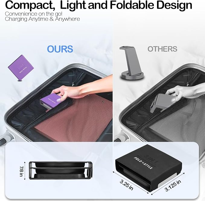 Fold 'N Style 3-in-1 Foldable Magnetic Wireless Charger Keychain 15W Travel Fast Charger for iPhone 15/14/13/12 Pro/Max/Plus Apple Watch AirPods Samsung Galaxy/Note Charge 2 Phones Simultaneously