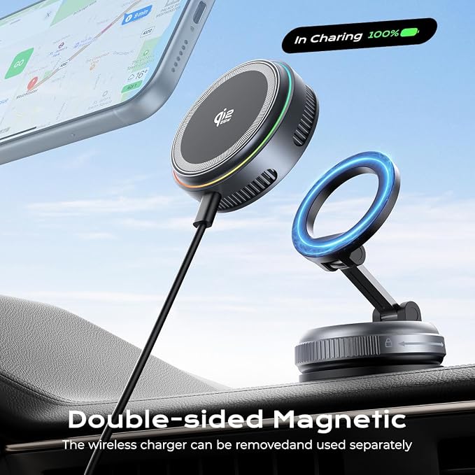 Qi2.2 Wireless Charger【25W Fast Charging+Cooling Fan】 Magnetic Charger Pad with 2 ModesLED Light Phone Holder Fast Charging Compatible with iphone17/16/15/14/13/12 Series (with 45W Adapter)