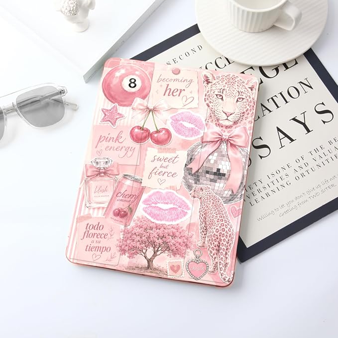 JOYLAND Pink Bow Compatible with iPad 6th/5th Generation (2018 2017 Model 9.7 Inch)iPad Air 2/Air 1 (9.7 Inch) with Pencil Holder-Trifold Stand Protective Cover with Soft TPU BackBlack