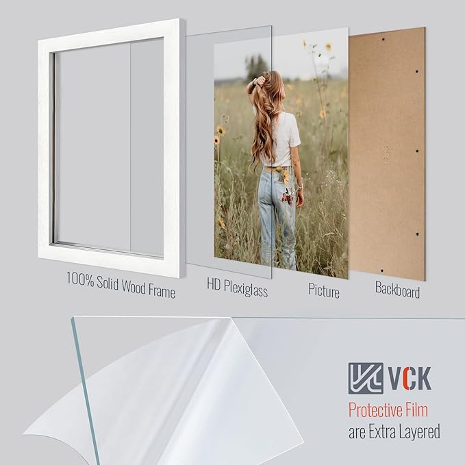 VCK 11x17 Poster Frame Set of 2 - White, Textured Exclusive Solid Wood Picture Frames, Wall Gallery Frame