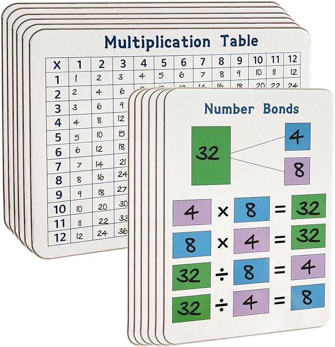 24 Set Multiplication Chart WhiteBoard, 9" x 12" Double Sided Dry Erase Multiplication Flash Cards Times Table Chart Math Manipulatives for Kids Students 1st/2nd/3rd/4th Grade Home Supplies