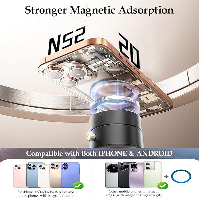 Foldable Vacuum Magnetic Suction Phone Holder,Retractable Magnetic Car Holder,Hands-Free Portable Multifunctional Vacuum Suction Phone Mount for Car, Mirror, Gym, Kitchen (Pink)