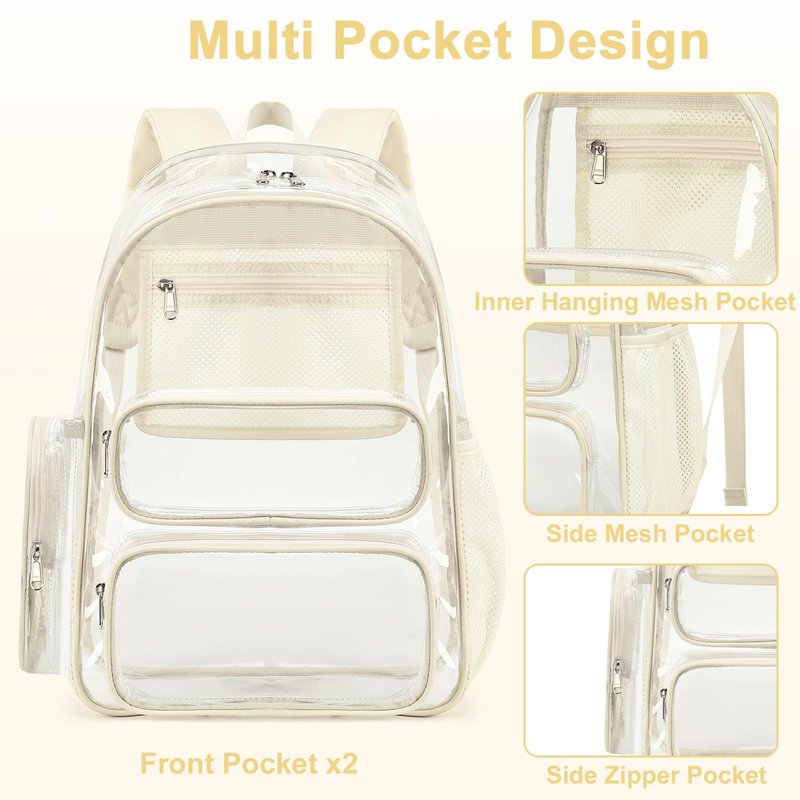BTOOP Clear Backpack Heavy Duty Transparent Backpack 17" See Through Bookbag for College Work Festival Security with Padded Strap Large Capacity