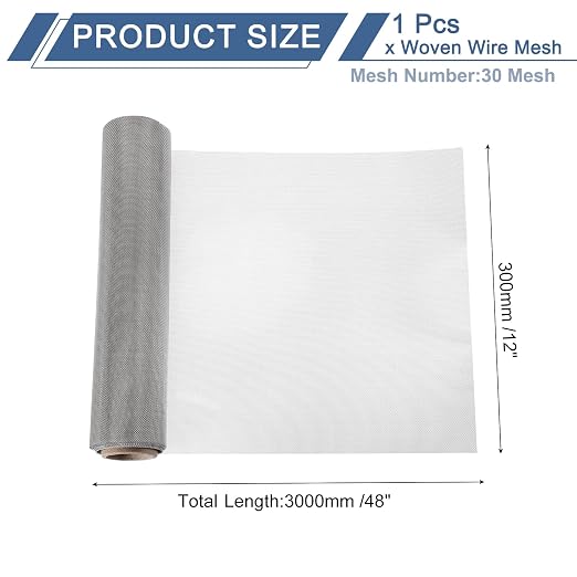 uxcell 30 Mesh 118" x 12" Woven Wire Mesh, 304 Stainless Steel Air Vent Filter