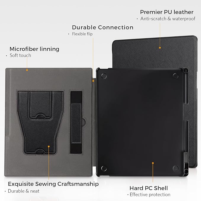 CoBak Stand Case for Remarkable 2 Paper Tablet 2020 10.3 with Hand Strap | Lightweight and Hard Back Shell Protective Book Folio Cover with 2 Kickstand Stand Angles and Pen Holder Features Black