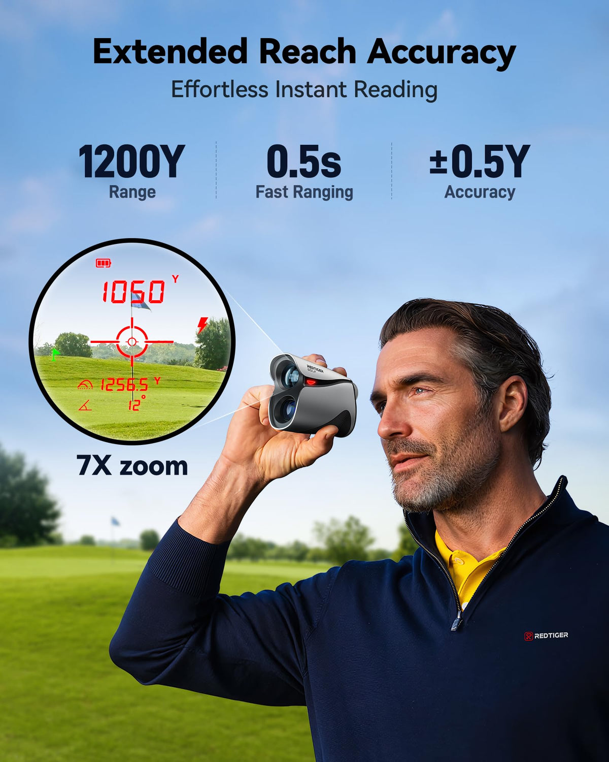 REDTIGER OLED Range Finder Golf with Slope, 1200 Yards Laser Rangefinder Golfing, 7X Magnification Range Finder Golf Magnetic, Flag Lock Vibration & Rechargeable