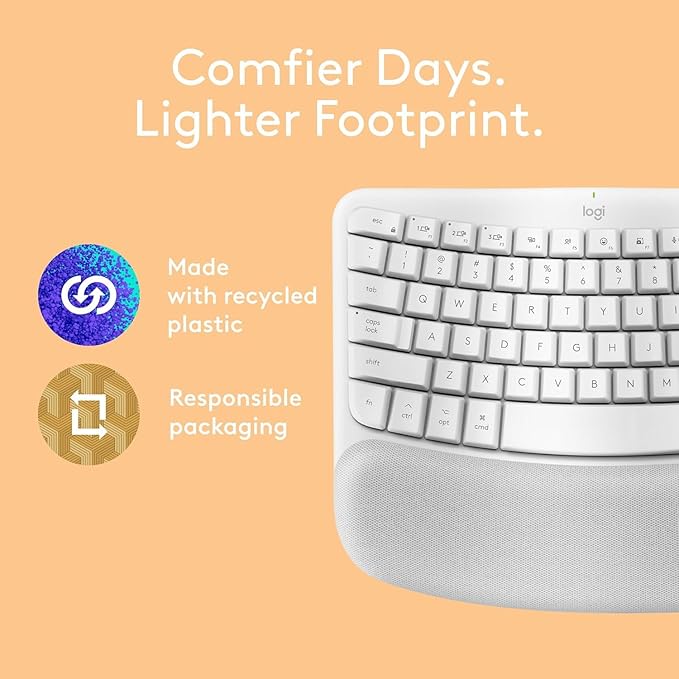 Logitech Wave Keys for Mac, Wireless Ergonomic Keyboard with Cushioned Palm Rest, Comfortable Natural Typing, Bluetooth Keyboard, Easy-Switch, Optimized for Mac, Apple, iPad - Off White(Renewed)