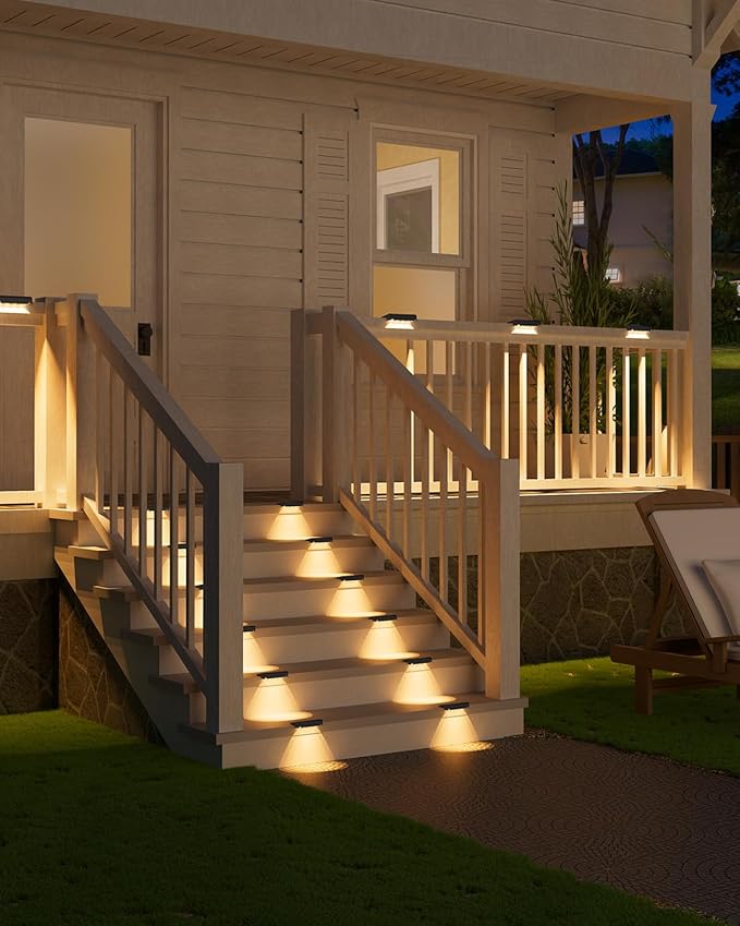 VOLISUN Solar Deck Lights 20 Pack, Warm White Glow LED Large Size Lamp, IP65 Waterproof Step Lights Outdoor for Deck, Step, Fence, Railing, Wall and Stairs (Black)