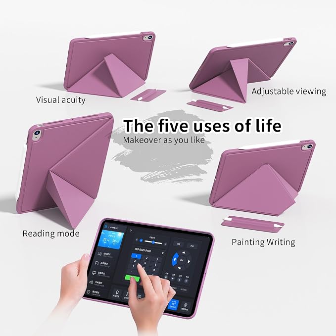 kenke Magnetic Case for iPad Air 11'' Air 10.9'' 5th/4th Gen Black | For iPad Air 11 M4 M3 M2 Air 10.9 (5th/4th 2022/2020) Multi-Folding Stand Cover Detachable Frame Back Auto Wake/Sleep