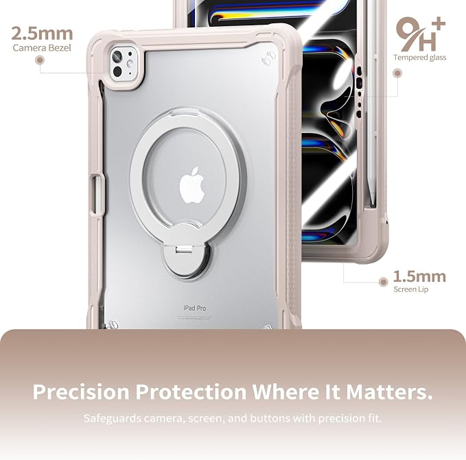 Lunivop Compatible with iPad Pro 11 Inch Case (M5/M4) 2025/2024 with 360° Rotating Aluminium Stan Stand Built-in 9H+ Hardness Screen Protector Military - Grade Tablet Cover Black