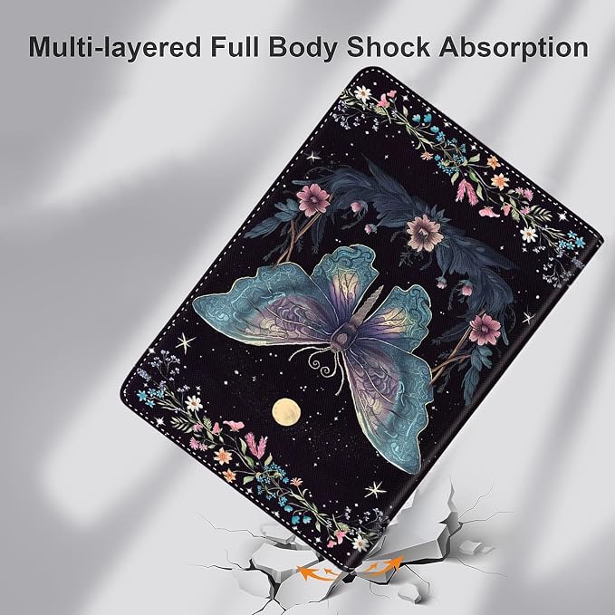 Case for iPad (A16) 11th Generation 11 Inch (2025) iPad 10th Generation 10.9 Inch (2022)，Slim Fit Foldable Standing Cover Case with Auto Sleep/Wake ，Moth Moon