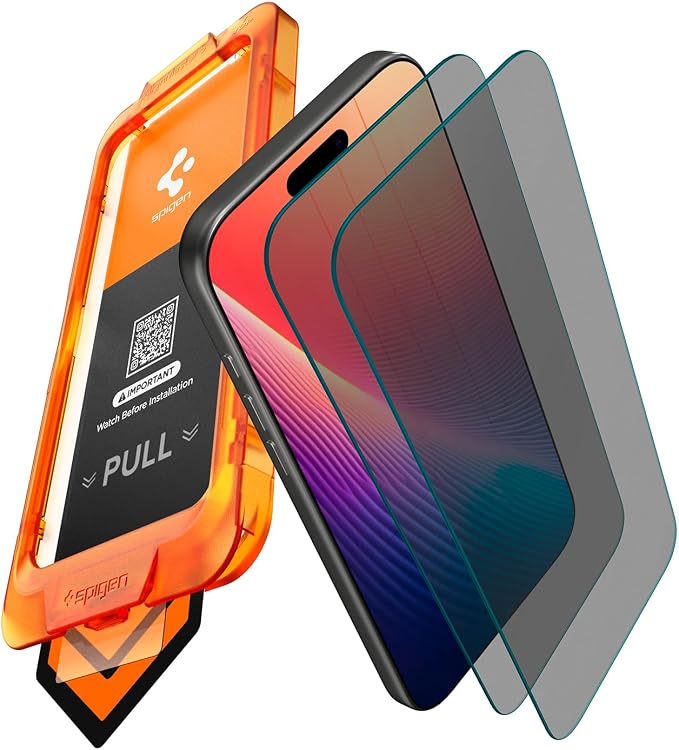 Spigen AlignMaster S Privacy Screen Protector for iPhone 17 Pro Max | 9H+ tempered glass Privacy AlignMaster S auto align tray 100% clarity Original touch Case-friendly 2Pack