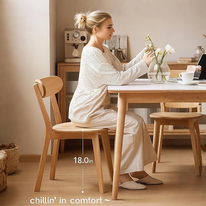 Wood Dining Chair for Kitchen & Dining Room - FAS-Grade North American Oak, Natural Wood Dining Chair with Ergonomic Curved Back,Easy Assembly,Heavy Duty Dining Chairs 400 lb Capacity