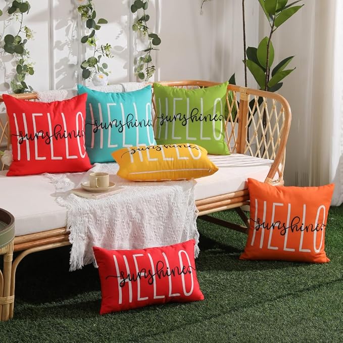 DFXSZ Outdoor Pillow Covers 16x16 Inch Set of 2 Hello Sunshine Decor Grass Green Waterproof Throw Pillow Covers Summer Outdoor Pillow Covers Decor for Patio Funiture Garden Sofa Couch 020E16