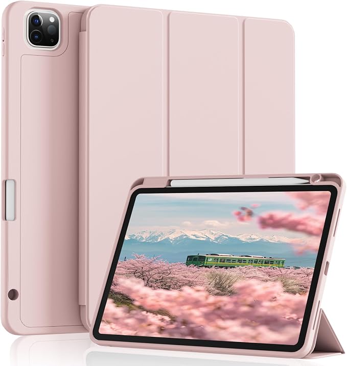 Case for iPad Pro 11 Inch 4th/3rd/2nd Generation 2022/2021/2020 | Slim Soft TPU Back Cover with Pencil Holder Three-Stage Folding Support Pencil Charging Auto Sleep/Wake Black