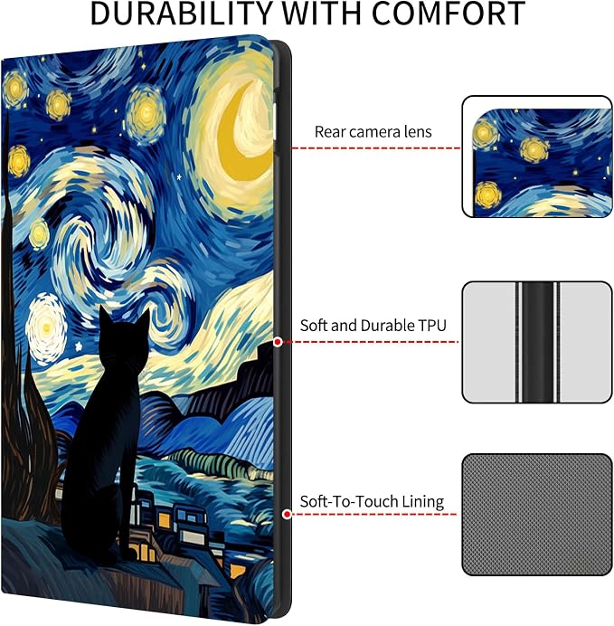 Case for 7 All-New Kindle Paperwhite (12th Generation 2024) and Kindle Colorsoft Signature Edition CoverSlim PU Leather Smart Cases with Auto Wake/Sleep-Black Cat Night Sky