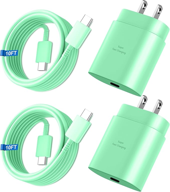Super Fast Charger Type C 25W USB C Wall Charger Fast Charging for Samsung Galaxy S26 Ultra/S26/S26+/S25 Ultra/S25/24 Ultra/S24/S23 Ultra/S22 Ultra with 10FT Long Android Type C Charger Cable 2Pack