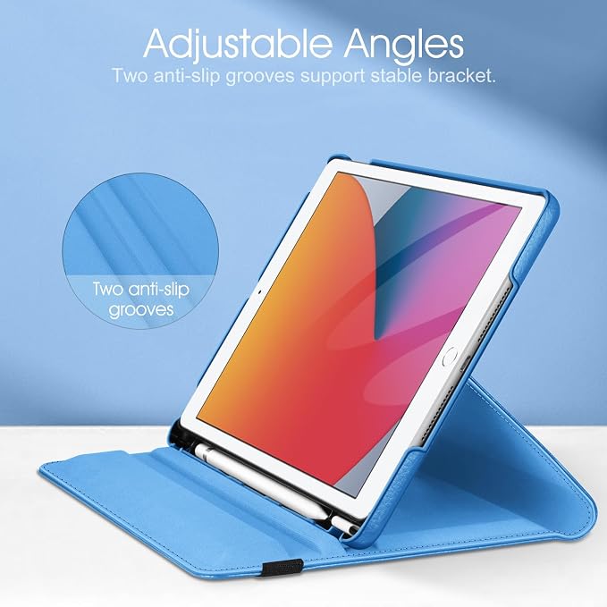 Fintie 360° Rotating Case for iPad 9th / 8th / 7th Generation 10.2 Inch | Swivel Stand Portrait &amp Landscape Viewing Shockproof Cover with Pencil Holder Auto Wake/Sleep Aqua Wave