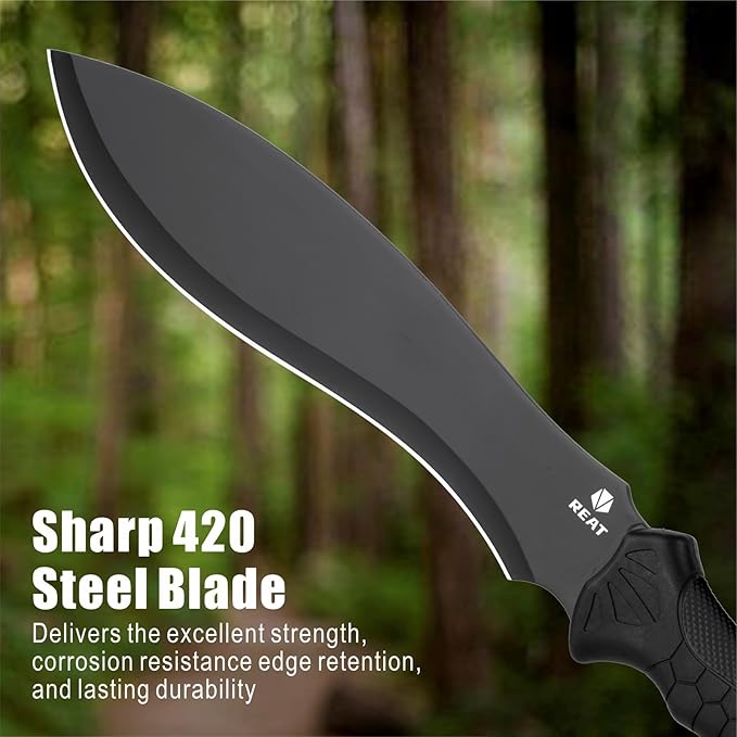 REAT Gardenging Machete, 17" Heavy Duty Machete with Sheath, Ergonomic No-Slip Handle, Machetes for Cutting Trees,Yard Work,Bushcraft